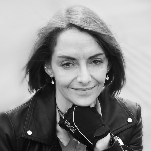 Black and white photo of Natalie Amber